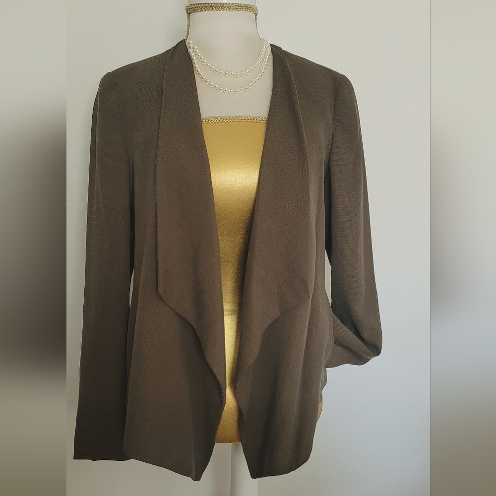 Zara Basic Green Draped Front Blazer - image 2